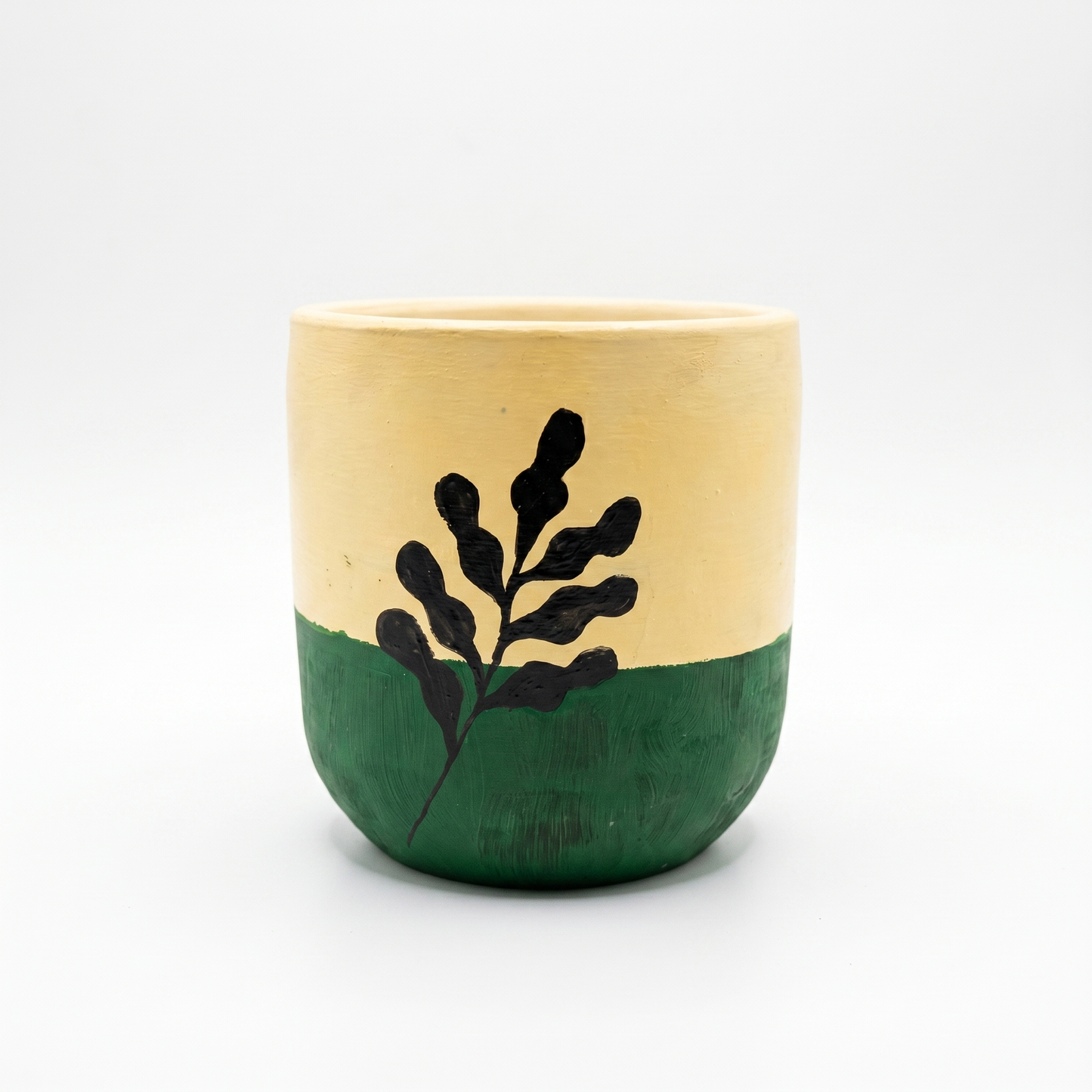 Hand-Painted Terracotta Pot – Cream & Forest Green Botanical