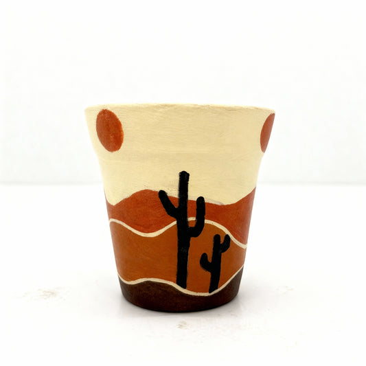 Hand-Painted Terracotta Pot – Desert Sunset Design
