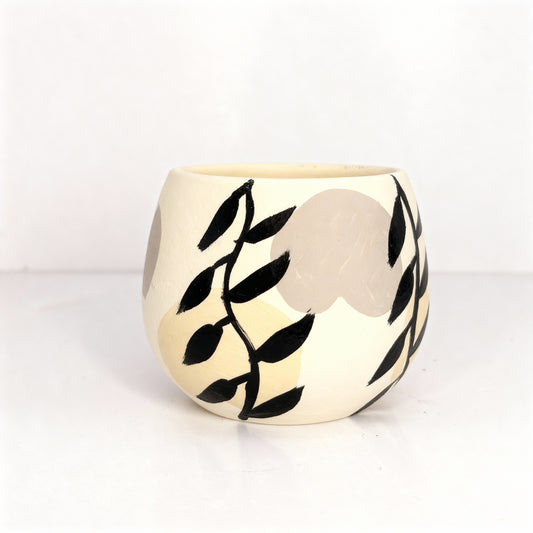 Botanical Hand-Painted Terracotta Pot – Cream (10 cm)
