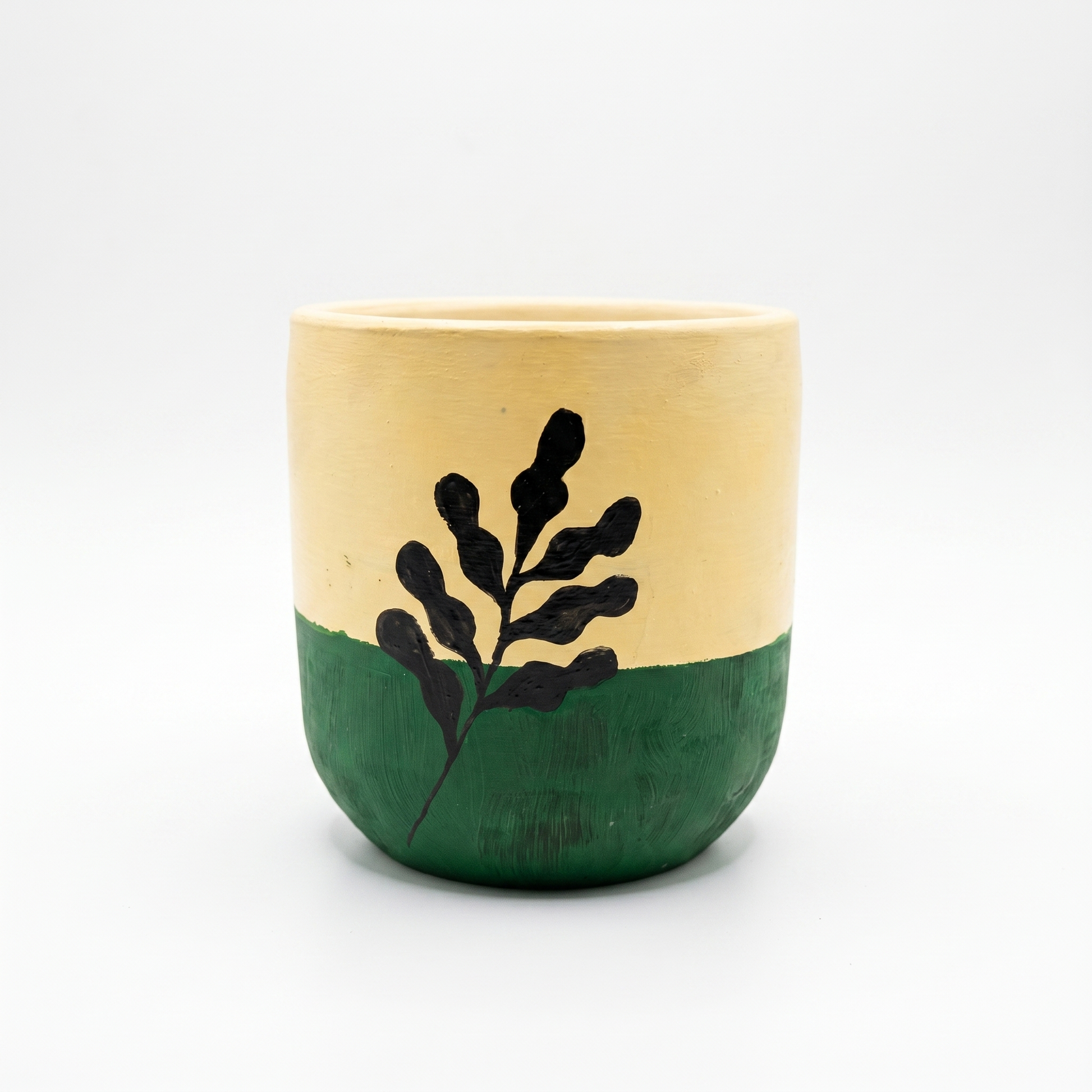 Hand-Painted Terracotta Pot – Cream & Forest Green Botanical