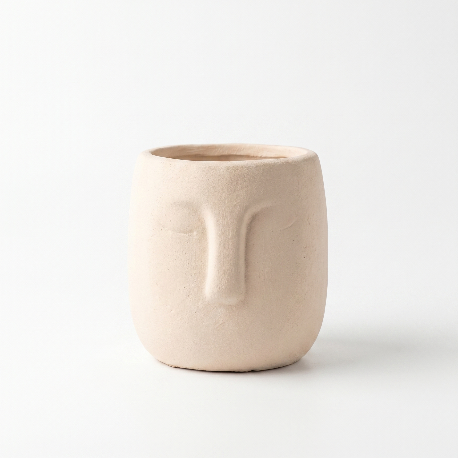 Minimal Face Terracotta Pot – Cream