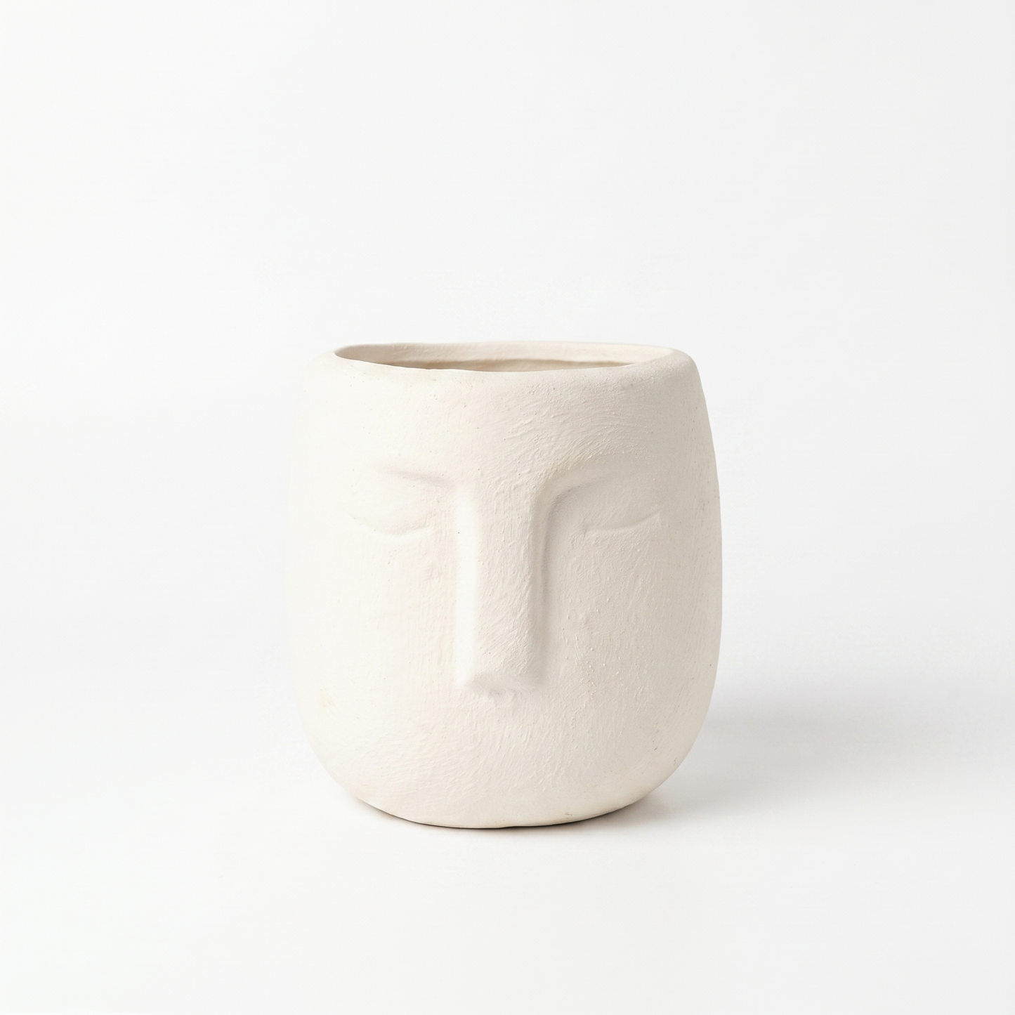 Minimal Face Terracotta Pot – White