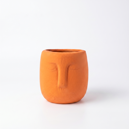 Minimal Face Terracotta Pot – Terracotta Orange