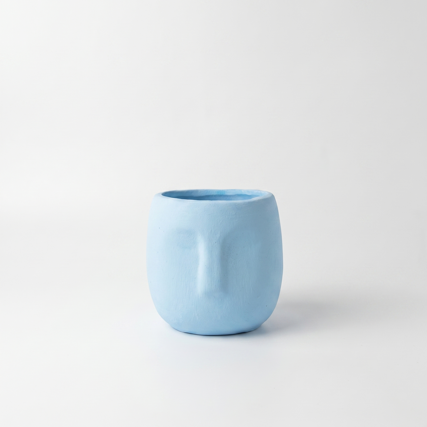 Minimal Face Terracotta Pot – Baby Blue